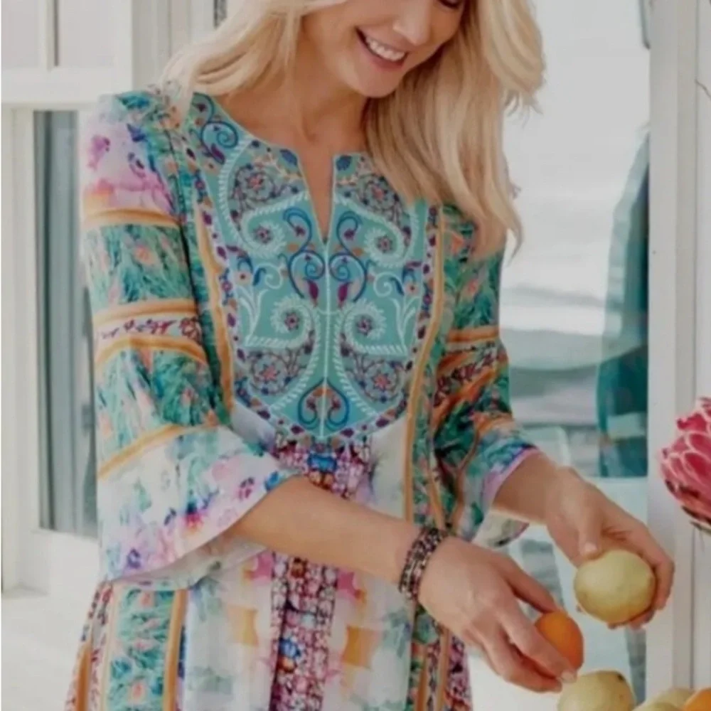 Soft Surroundings Boutique Womens BOHO Embroidered Aerhart Knit Tunc/Dress Sz 2X - Picture 1 of 16
